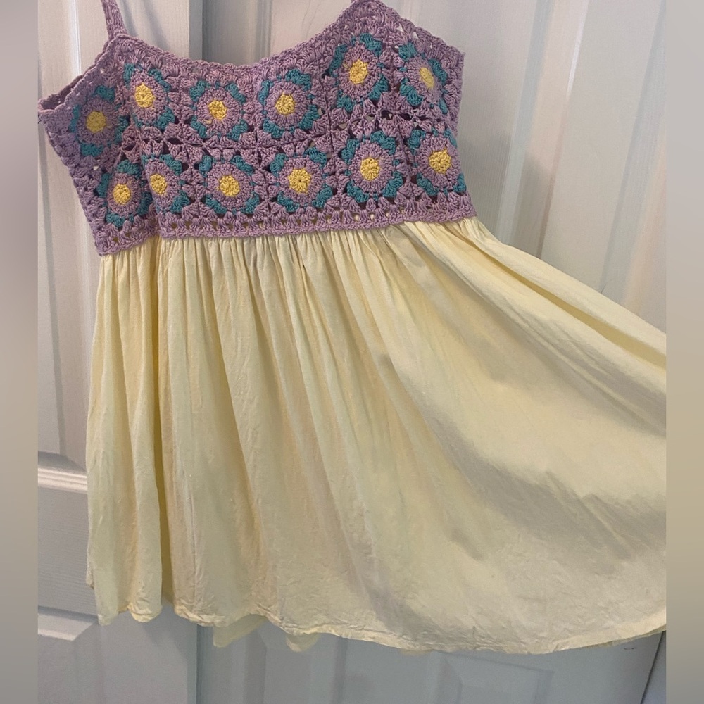 ASOS DESIGN | Crochet Granny Square Babydoll Dress | Cream/Yellow/Purple | 4 - Picture 11 of 14